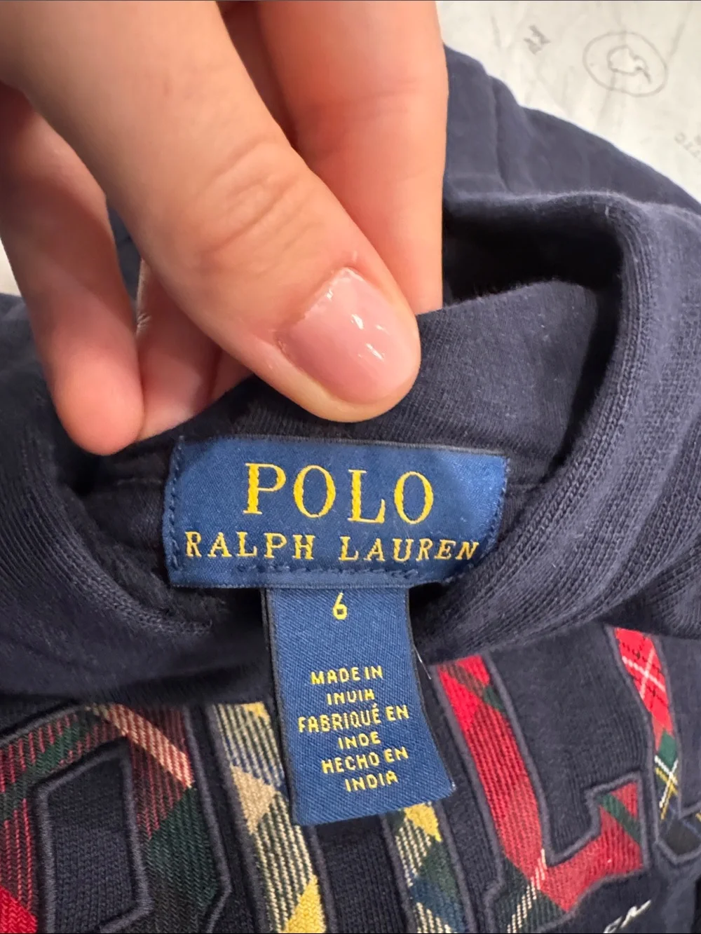 Ralph Lauren Navy Hoodie with Tartan POLO Logo